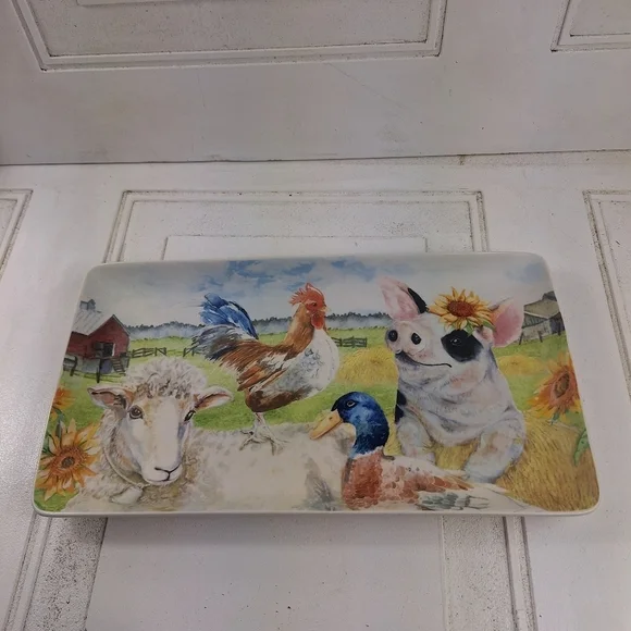 Pier 1 Imports Farm Animals Platter Rectangular Pig/Lamb/Duck/Chicken - Picture 8 of 9